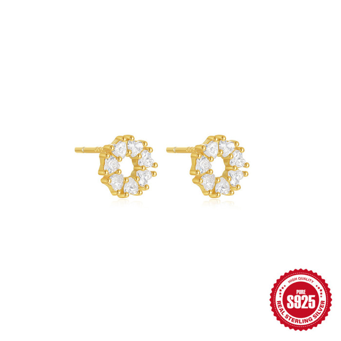 S925 Sterling Silver Flower Inlaid Diamond Pearl Elegant Earrings Studs European and American Hot Selling Heart Niche Fashion Versatile Ear Jewelry