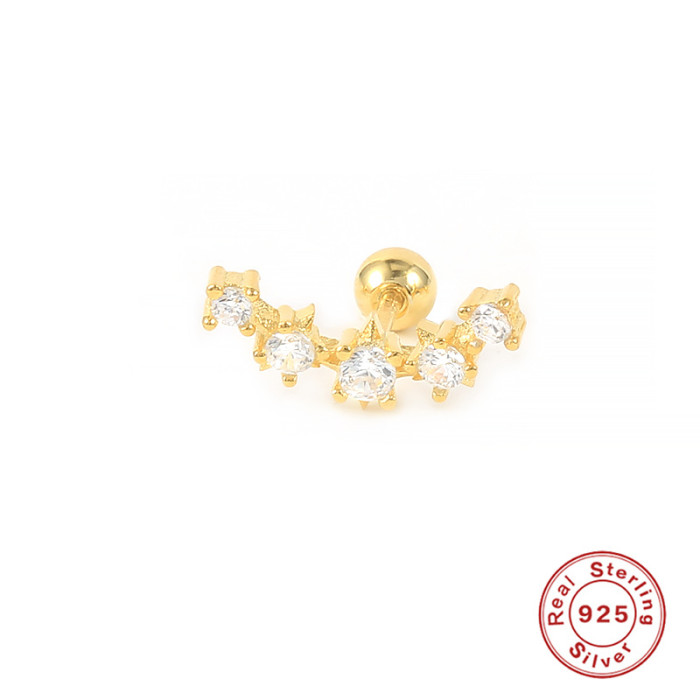 S925 Sterling Silver Single Piercing INS Style Eight-Pointed Star Inlaid Diamond Threaded Piercing Earrings European and American Trendy Personality Earrings