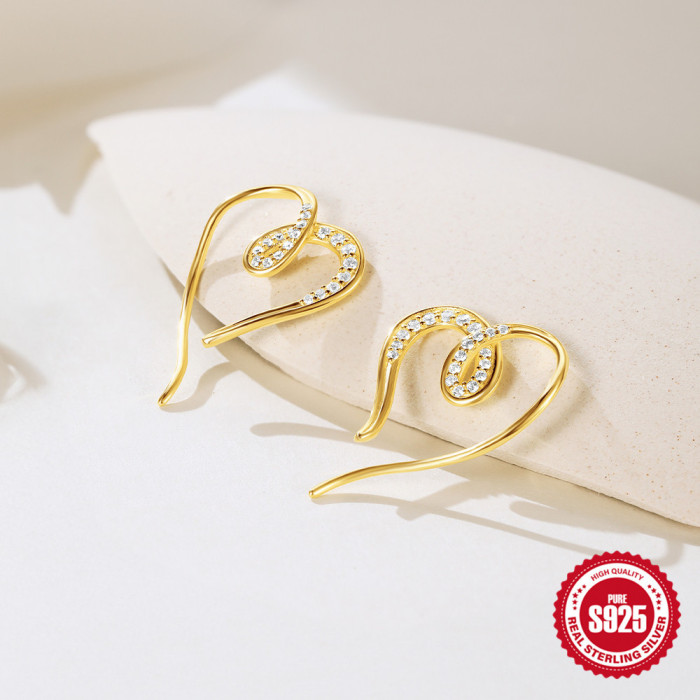 New S925 Sterling Silver Exaggerated Metallic Line Earrings European and American Hot Selling Diamond-Encrusted Ins Trendy Fashion Versatile Earrings