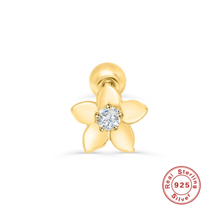 S925 Sterling Silver Diamond-Studded Piercing Fashion Ins Threaded Stud Earrings European and American Hot-Selling Single Diamond Body Piercing Earrings