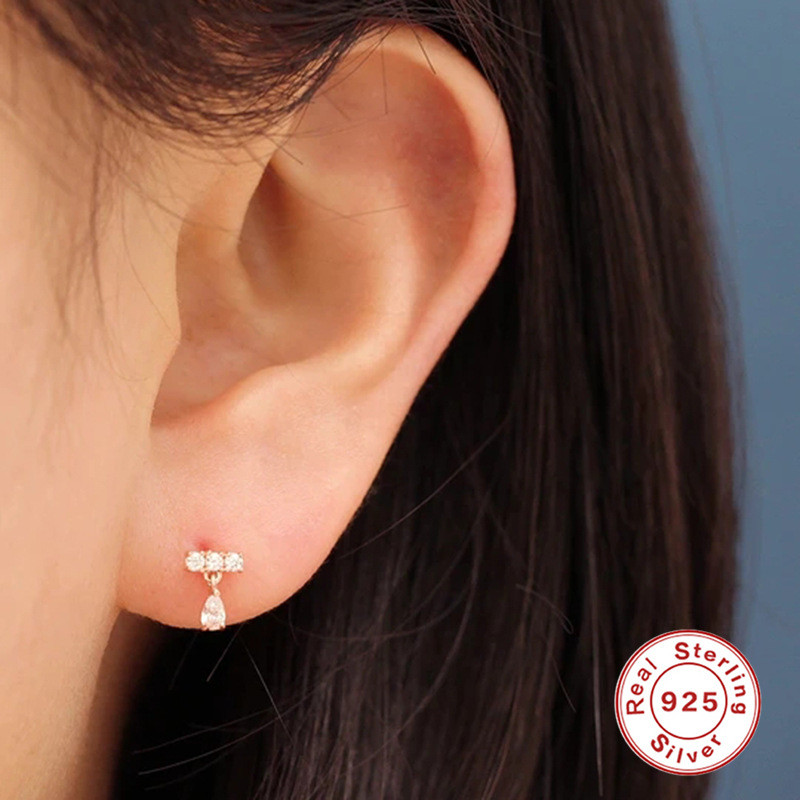 European and American Hot-Selling S925 Sterling Silver Ins Style Diamond-Studded Threaded Piercing Earrings Niche Design Body Piercing Jewelry