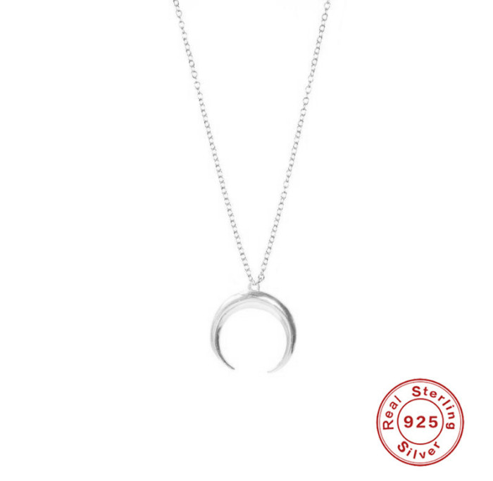 S925 Sterling Silver Vintage INS Crescent Simple Fashion Pendant Necklace European and American New Product Horn Moon Roman Necklace