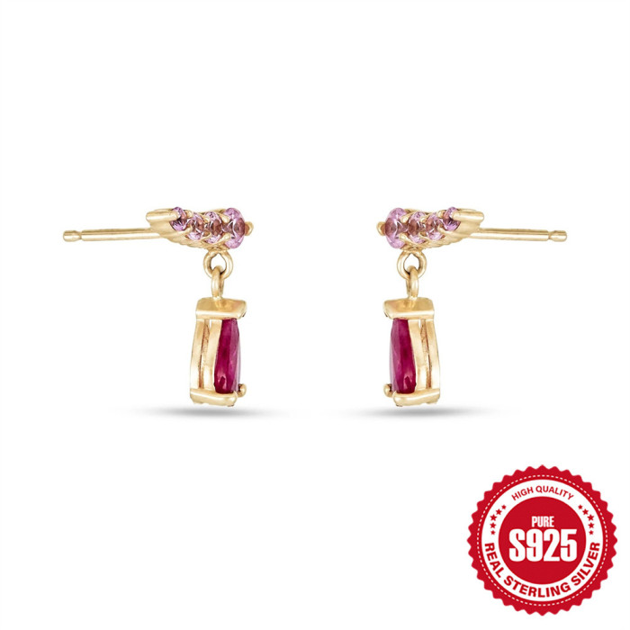 New 925 Sterling Silver Water Drop Inlaid Versatile Fashion Earrings European and American French Style Summer Multicolor Diamond Earrings