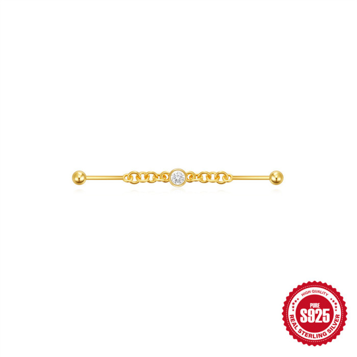S925 Sterling Silver Ear Jewelry Industrial Piercing Chain Industrial Barbell Threaded Piercing Ear Bone Stud