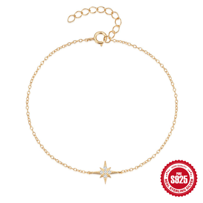 New 925 Sterling Silver Eight-Pointed Star Inlaid Diamond Bracelet Korean Style Hot-Selling Elegant Personality Niche Design Bracelet