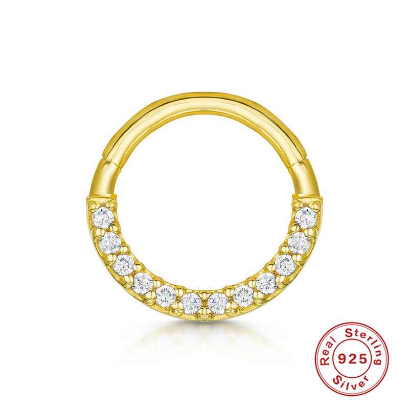 S925 Sterling Silver Piercing Cartilage Jewelry Nose Ring with Diamond Ear Clip Ear Cuff European and American Cross-Border Hot Selling INS Trend Ear Bone Stud