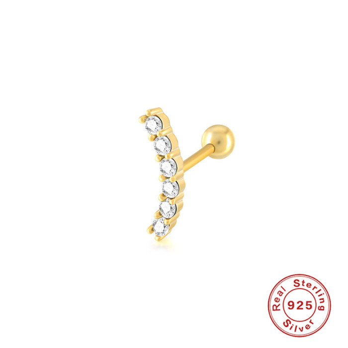 S925 Sterling Silver Single Thread Piercing Earrings Cross-Border Hot Selling Fashion Trendy Single Row Inlaid Diamond Sterling Silver Earrings