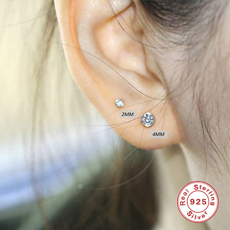 S925 Sterling Silver INS Style Personality Diamond Stud Earrings European and American Fashion Simple Earrings Set of 3 Mini Diamond Stud Earrings