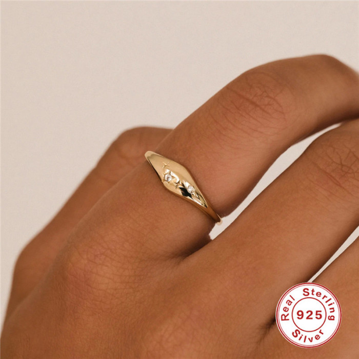 S925 Sterling Silver Twelve Constellations Star Diamond Inlaid Women's Ring European and American Cross-Border Creative INS French Style Ring