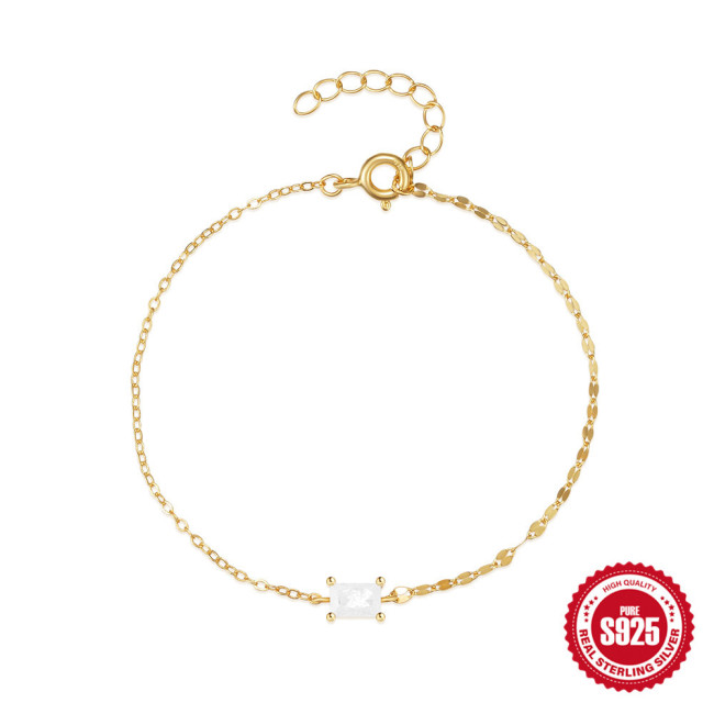 S925 Sterling Silver Niche Design Four-Prong Inlaid Diamond Women's Bracelet Korean Version Niche High-End Feel Wearable Accessories Jewelry
