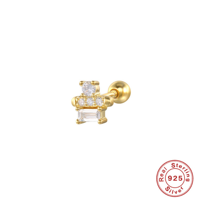 Hot Selling 925 Sterling Silver Colorful Diamond-Studded Spiral Round Bead Piercing Ear Bone Stud European and American Bestselling Cute INS Trendy Earrings