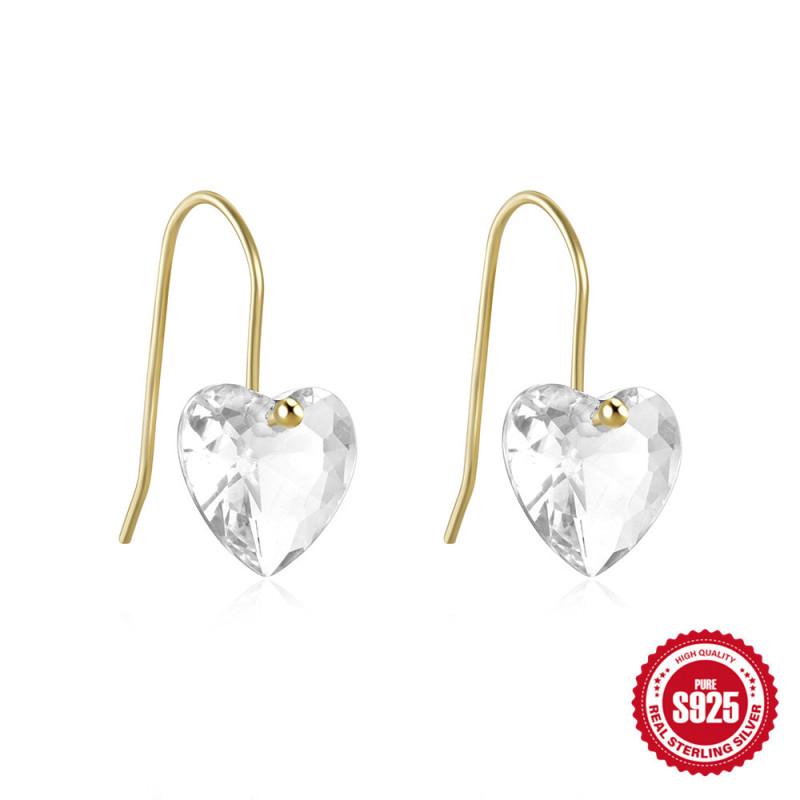 S925 Sterling Silver Diamond-Studded Minimalist Heart Elegant Versatile Ear Hook Earrings Korean and Japanese Light Luxury Niche High-End Earrings for Women