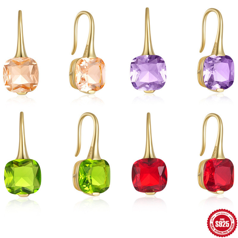 S925 Sterling Silver Fashion Luxury Temperament Colorful Stone Inlaid Diamond Ear Hook Earrings European and American Hot Selling Super Sparkling Zircon Earrings In Stock