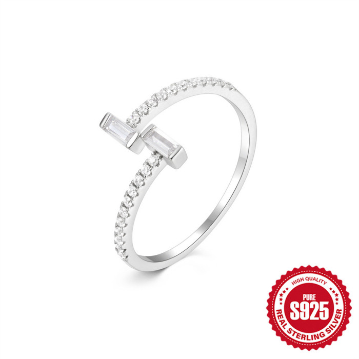 925 Sterling Silver Letter Zircon Light Luxury High-end Open Ring Ins Minimalist Style Versatile Fashion Exquisite In...