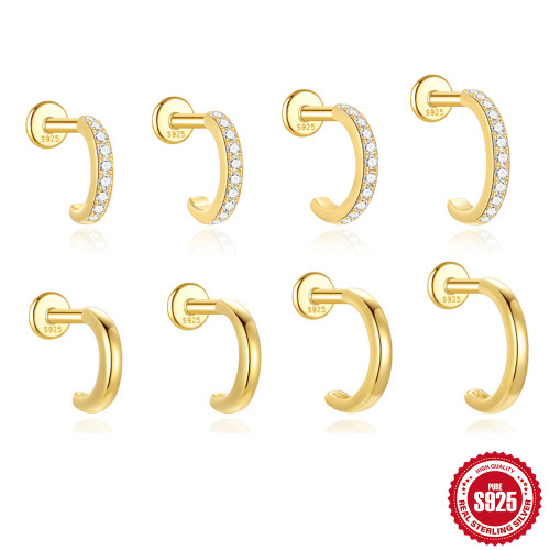 New S925 Sterling Silver Micro Inlaid Zircon Soft Bone Flat Head Spiral Piercing Ear Jewelry European and American Hot Sale Minimalist Ear Bone Stud