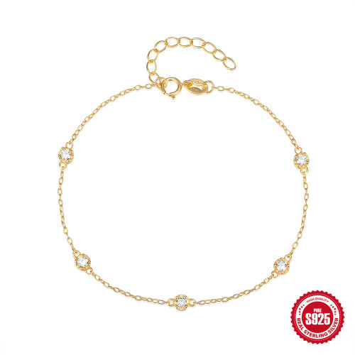 S925 Sterling Silver Classic Simple Women's Diamond-Encrusted Bracelet European and American Hot-Selling Versatile Ins Style Adjustable Hand Jewelry Accessories