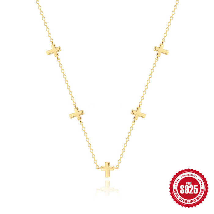 S925 Sterling Silver Minimalist INS Hip Hop Cross Pendant Clavicle Chain Amazon Hot-Selling Personality Temperament Necklace for Women