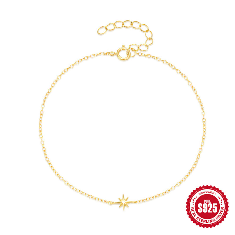New 925 Sterling Silver Smooth Eight-Pointed Star Bracelet for Women, Hot-Selling, Elegant, Unique Design, INS Style Bracelet