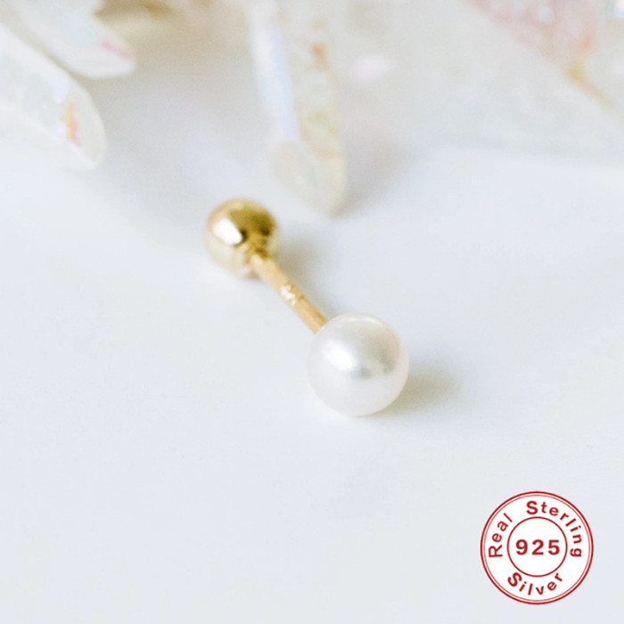 S925 Sterling Silver Simple Pearl Threaded Piercing Ear Bone Stud Korean and Japanese Bestselling Cross-Border Trendy Creative Single Earring