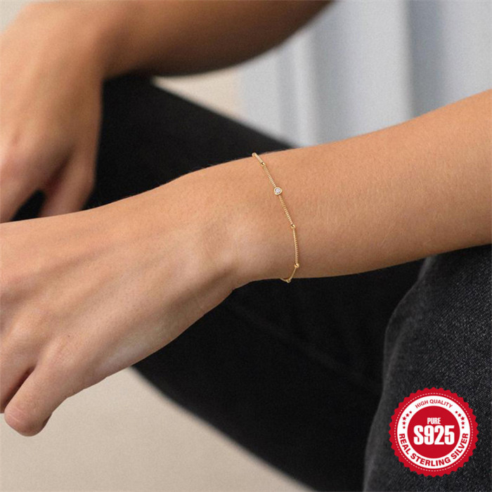 New S925 Sterling Silver Bead Chain Diamond-Encrusted Bracelet European and American Hot-Selling Simple Layered Classic Versatile Bracelet Accessory for Women