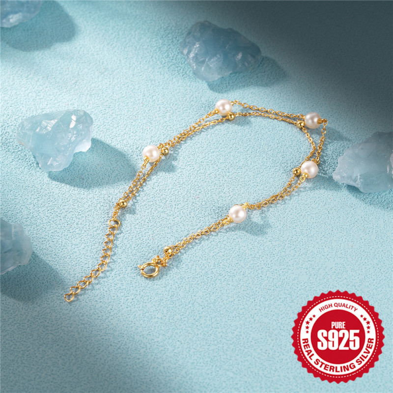 925 Sterling Silver Versatile Layered Double Pearl Bracelet Korean and Japanese Style Trendy Hot-Selling Unique High-End Bracelet
