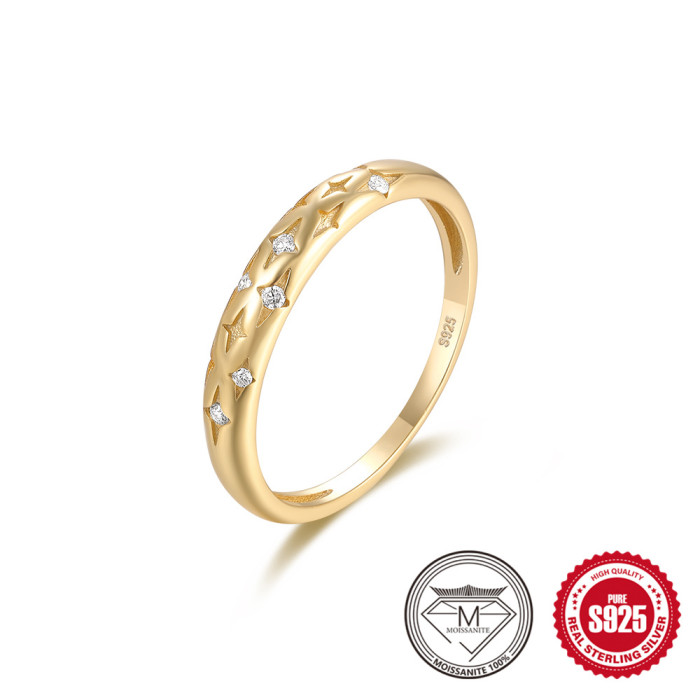European and American Hot-Selling Fashion INS Style Inlaid Diamond Big and Small Star Moissanite Ring S925 Sterling Silver Gold-Plated Moissanite Ring