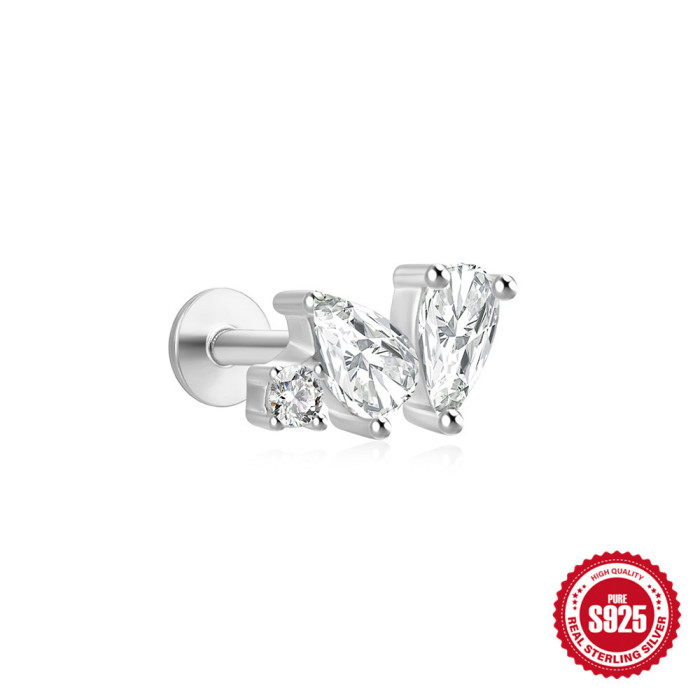 S925 Sterling Silver Geometric Star Inlaid Diamond Fashion Flat Head Piercing Threaded Ear Bone Stud New Hot-Selling Earrings for Women