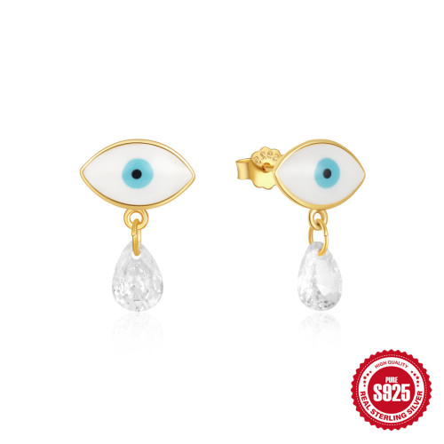 New 925 Sterling Silver Oil Drop Devil's Eye Earrings Single Stone Pendant Stud Earrings Niche Exquisite Ear Jewelry