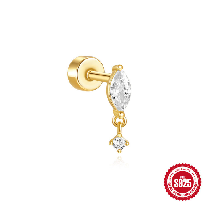 S925 Sterling Silver Geometric Flat Bottom Cylinder Inlaid Diamond Threaded Piercing Ear Bone Stud European and American New Creative Personality Ear Jewelry