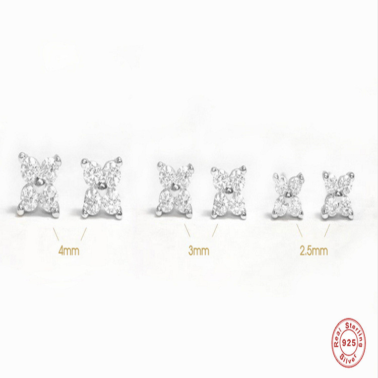 S925 Sterling Silver Petal Crystal Flower Stud Earrings Cross-Border Hot Selling Fashion Simple Mini Stud Earrings with Diamond Inlay