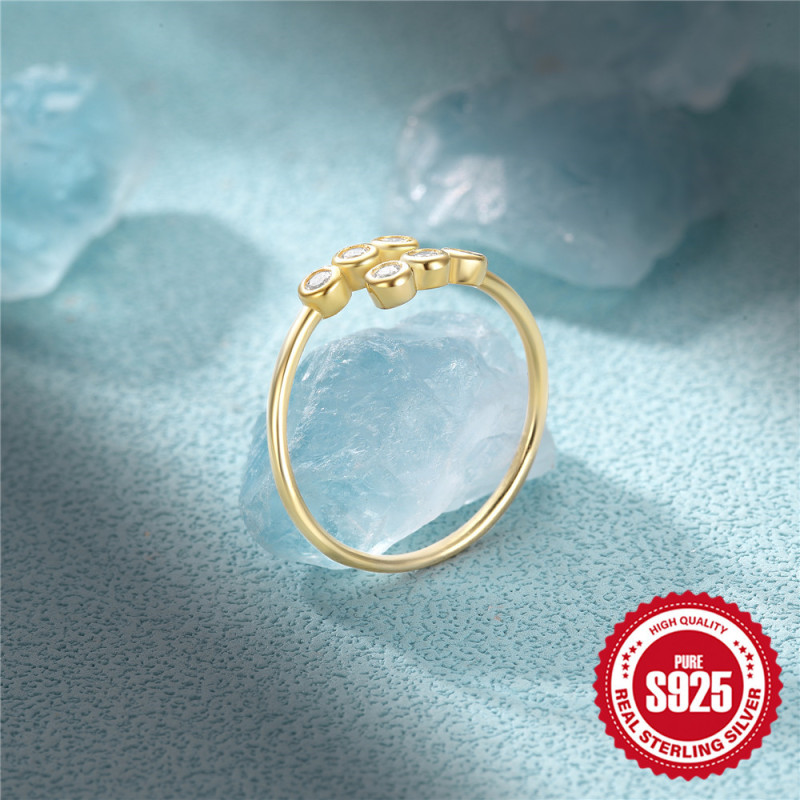 S925 Sterling Silver Circle Inlaid Diamond Open Ring Korean Version Niche Fresh Ins Style Versatile Hand Jewelry Index Finger Ring