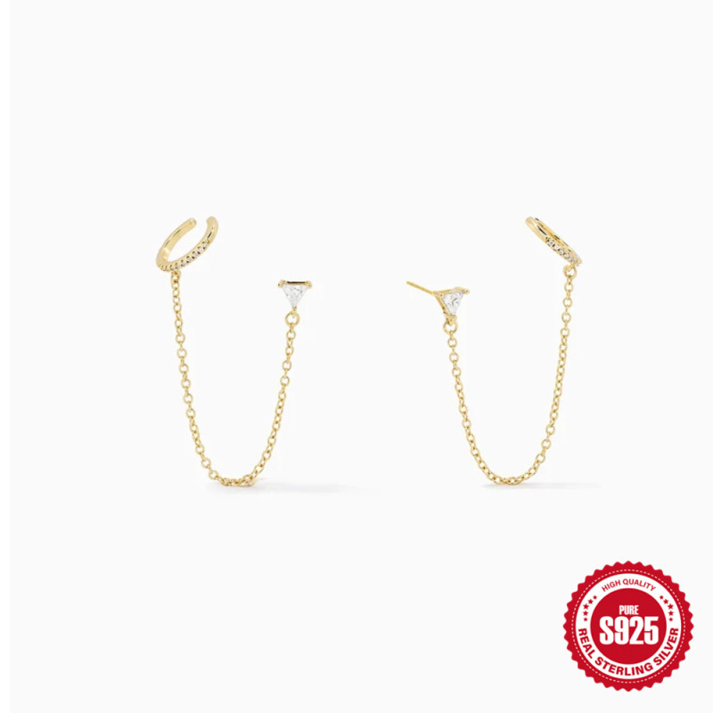 S925 Sterling Silver Earrings Ins Style Chain Tassel Inlaid Diamond Ear Thread Studs European and American Hot Sale Personality Trendy Earrings for Women