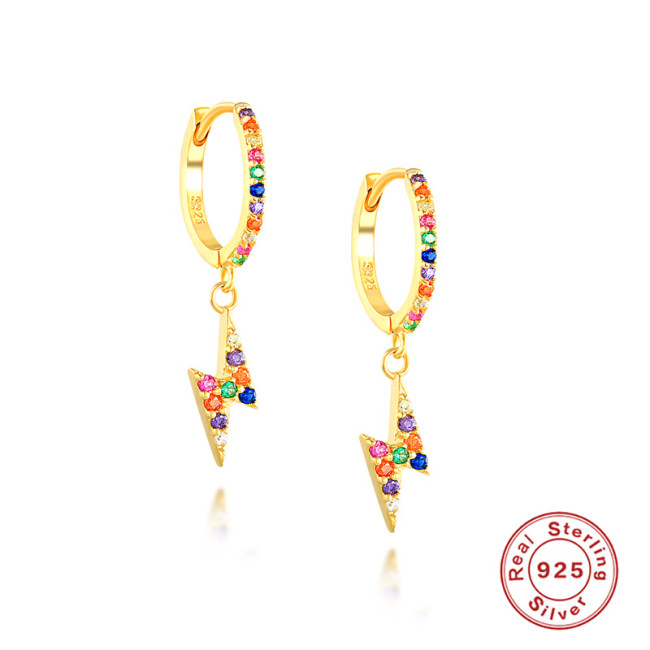 Amazon Hot-Selling S925 Sterling Silver Colorful Diamond Lightning Earrings European and American Cross-Border Personality Versatile Stud Earrings Ear Clips Ear Jewelry for Women