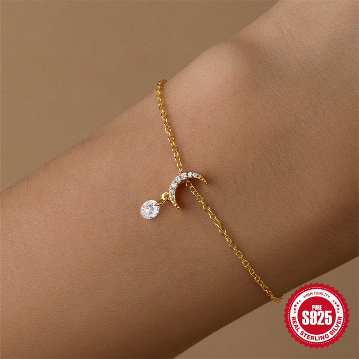 New S925 Sterling Silver Moon Inlaid Diamond Creative Elegant Bracelet Korean Version Niche Design INS Personality Jewelry