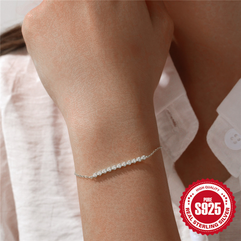 New 925 Sterling Silver Single Row Diamond-Studded Elegant Versatile Bracelet Internet Celebrity Hot-Selling Same Style Niche High-End Feel Women's Jewelry