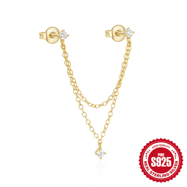 S925 Sterling Silver Chain Tassel Inlaid Diamond Ear Thread Earrings Stud Earrings Fashion Hot Selling Personality Trendy Ins Style Earrings for Women