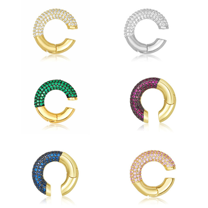 INS Style Fashion C-Shaped Luxurious Fully Stone-Set Versatile Ear Cuff Earrings Without Piercing Stone-Inlaid Super S...
