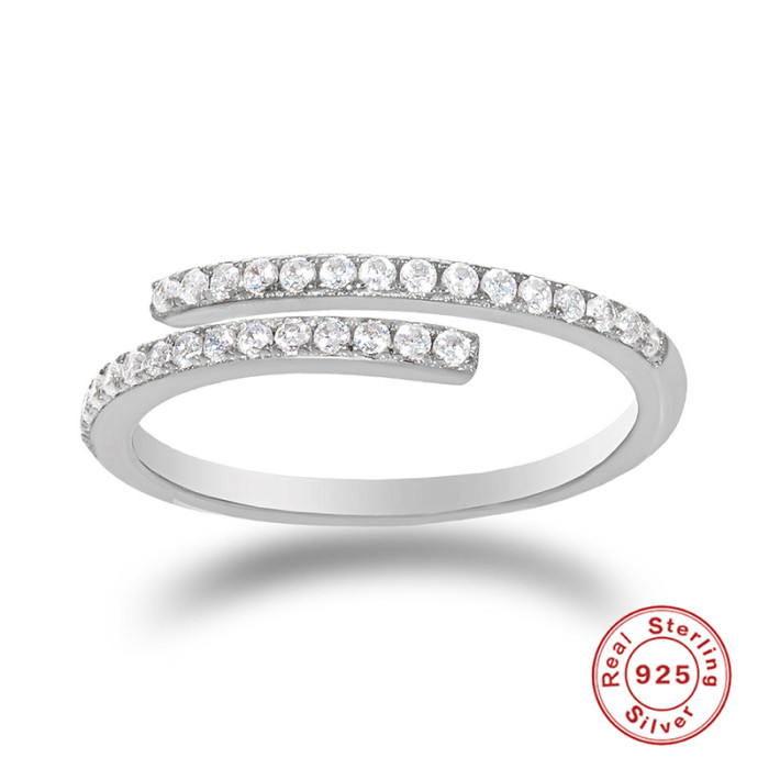 S925 Sterling Silver INS Simple Single Row Inlaid Diamond Open Ring Internet Celebrity Temperament Versatile Zircon Ring for Women European and American Hot Sale