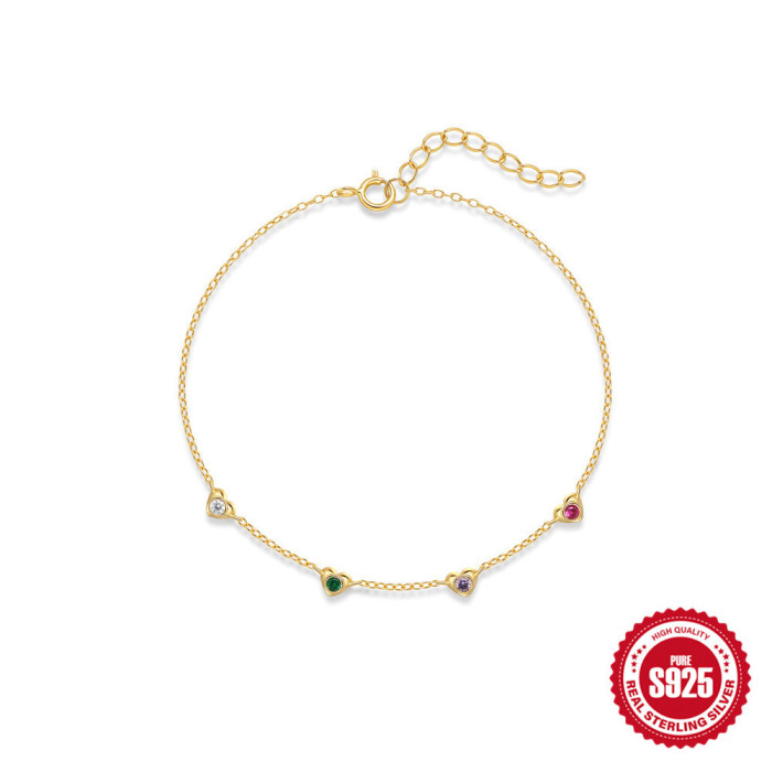 New S925 Sterling Silver Heart-Shaped Colored Diamond Earrings Necklace Bracelet Jewelry Set European and American Hot-Selling Elegant Versatile Accessories
