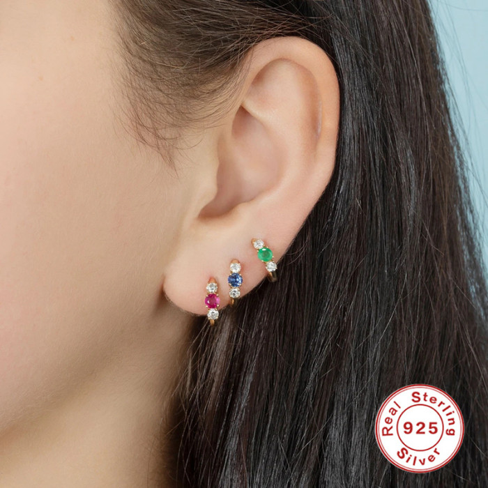 S925 Sterling Silver Main Diamond Surrounded Small Diamond Hoop Earrings Fashion Ear Clips Ear Jewelry European and American Hot Sale Personality Trendy Earrings for Women