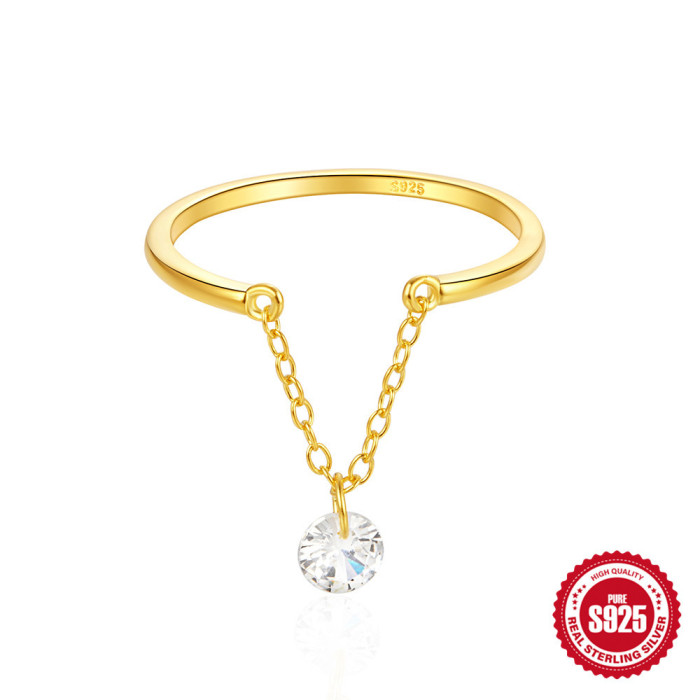 S925 Sterling Silver Chain Open Adjustable Single Diamond-Studded Index Finger Ring European and American Fashion Simple Versatile Elegant Ring