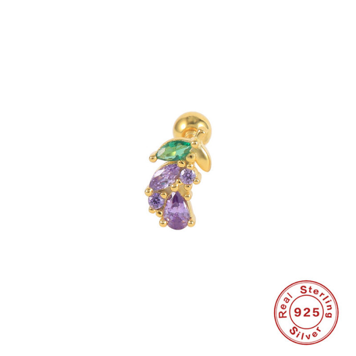 S925 Sterling Silver INS Style Fun Fruit Threaded Piercing Cartilage Earrings Korean Niche Lightweight Body Piercing Jewelry