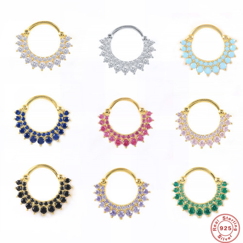 S925 Sterling Silver Diamond-Studded Earrings Round Nose Ring Piercing Cartilage Earrings Cross-Border Bestselling INS Creative Ear Bone Studs