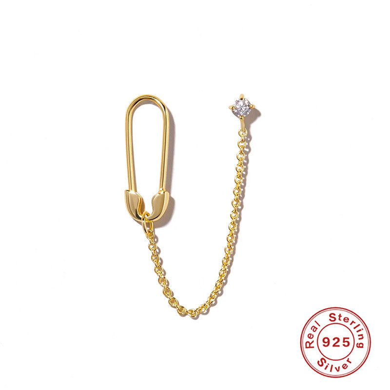 S925 Sterling Silver INS Style Irregular Pin Four-Prong Inlaid Diamond Chain Tassel Earrings Cross-Border Bestselling Ear Jewelry