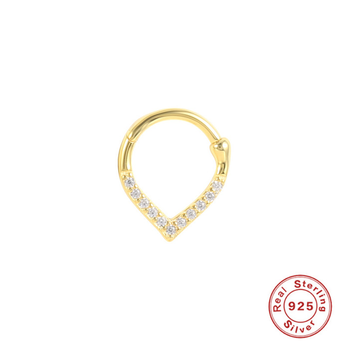 S925 Sterling Silver Heart Earrings with Diamond Nose Ring Cross-Border Bestselling Personality Trendy Creative Single Piercing Ear Bone Stud