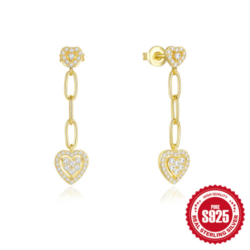 S925 Sterling Silver Super Sparkling Diamond Luxury Heart Earrings Korean and Japanese High-end Design Long Tassel Earrings for Women