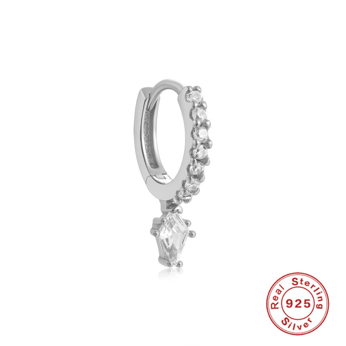 S925 Sterling Silver Mini Classic Irregular Rhombus Diamond-Studded Hoop Earrings European and American Hot-Selling Elegant Personality Earrings for Women