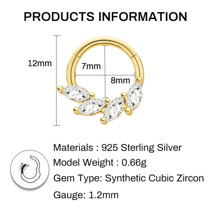 S925 Sterling Silver Horse Eye Super Sparkling Piercing Jewelry European and American INS Style Exaggerated French Style Mini Small Earrings Nose Ring