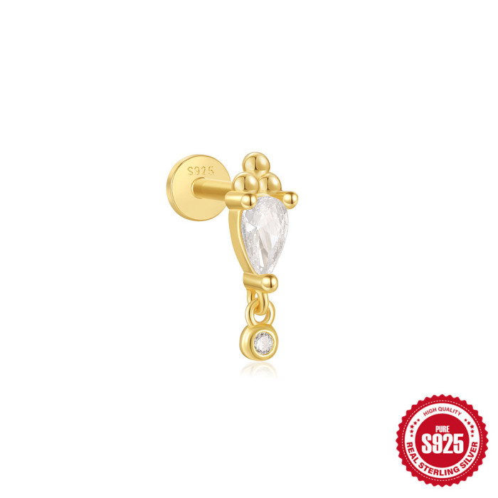 925 Sterling Silver Star Inlaid Tassel Soft Bone Spiral Piercing Earrings European and American Cross-Border Hot Selling INS Diamond Inlaid Ear Bone Studs