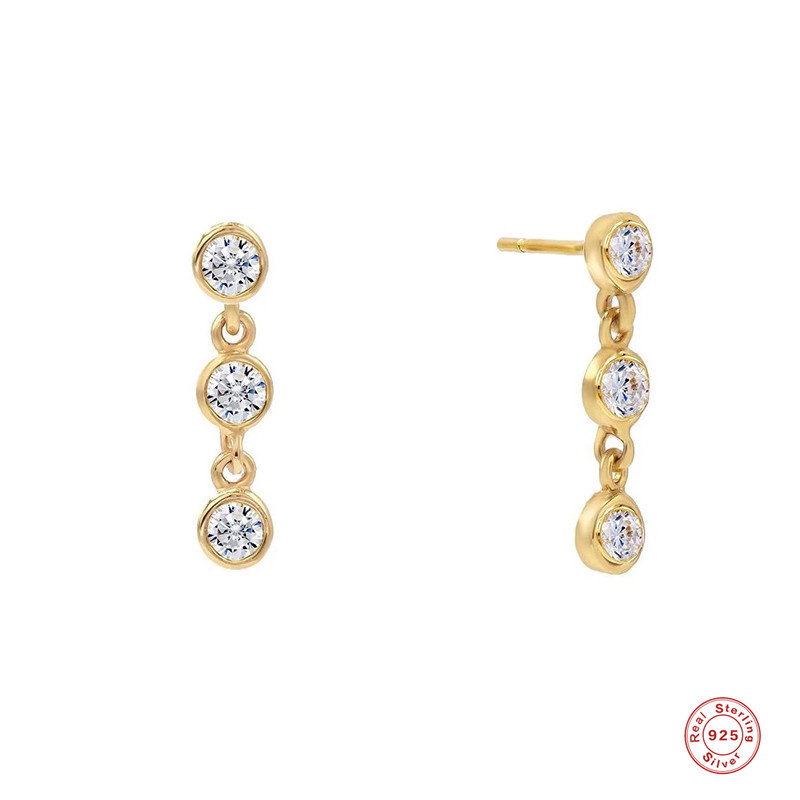 S925 Sterling Silver INS Simple Three-Diamond Stud Earrings Drop Earrings European and American Hot-Selling Light Luxury Personality Internet Celebrity Trendy Earrings